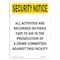 Signmission OSHA Security Sign, 14" Height, Activities Recorded On Video Tape, Portrait OS-SN-D-1014-V-11749 - alternate 1